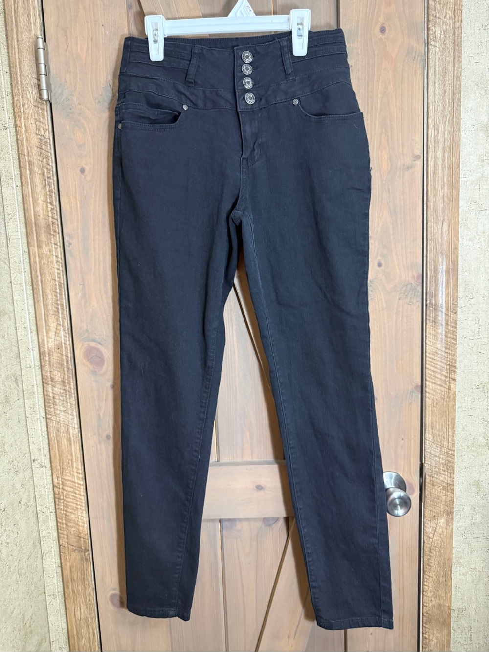 High-Rise Black Skinny Jeans with Button Fly